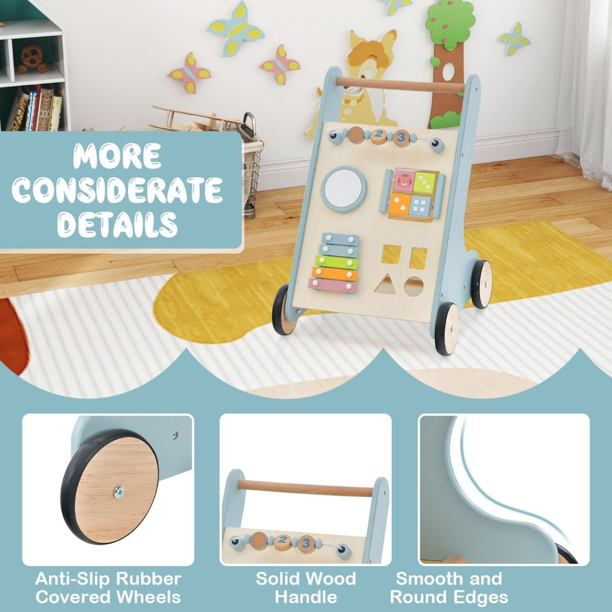 Toddler Push Walker with Xylophone and Flip Blocks