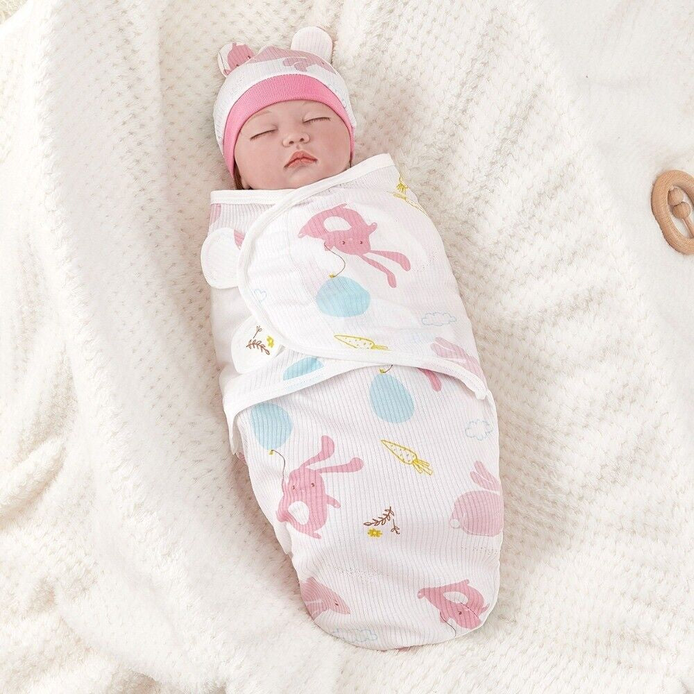 Soft Baby Swaddle Wrap Adjustable Newborn Wrap Baby Hat Set Birth Outfit