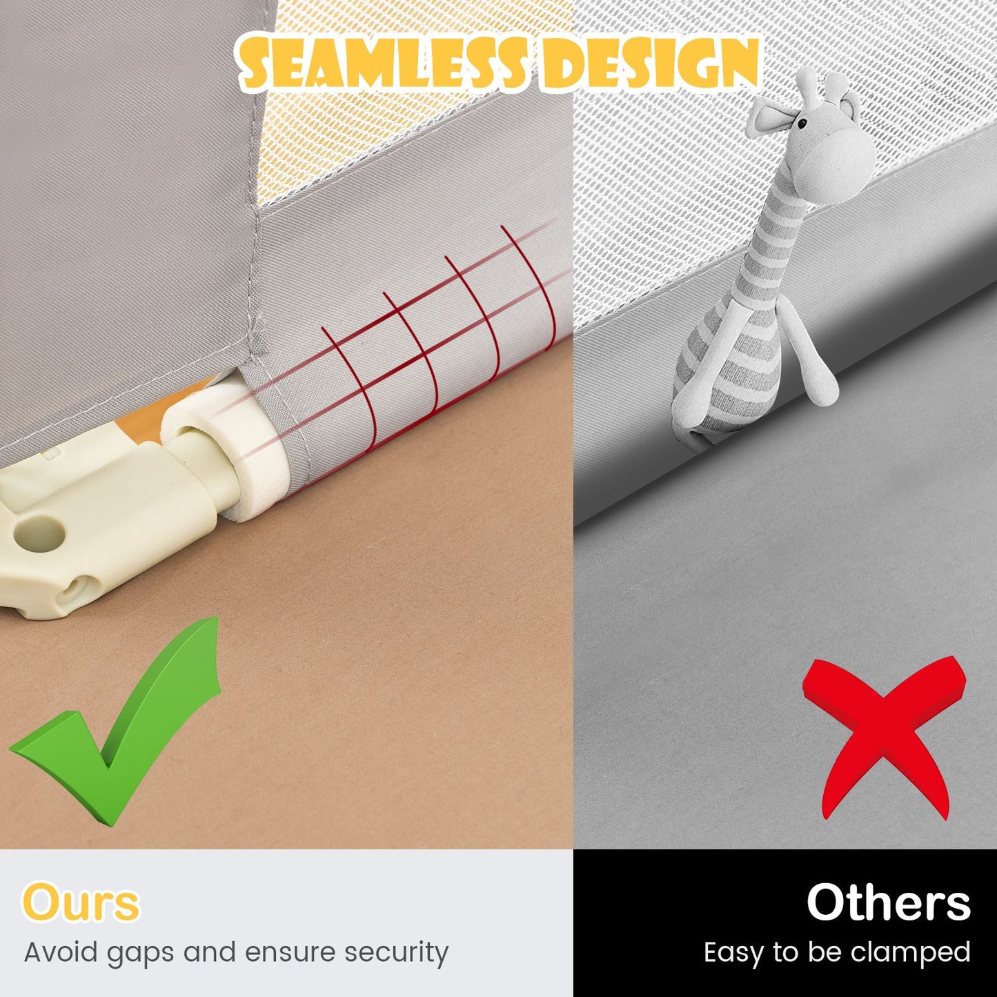 196Cm Height Adjustable Bed Rail with Double Safety Lock for Toddlers