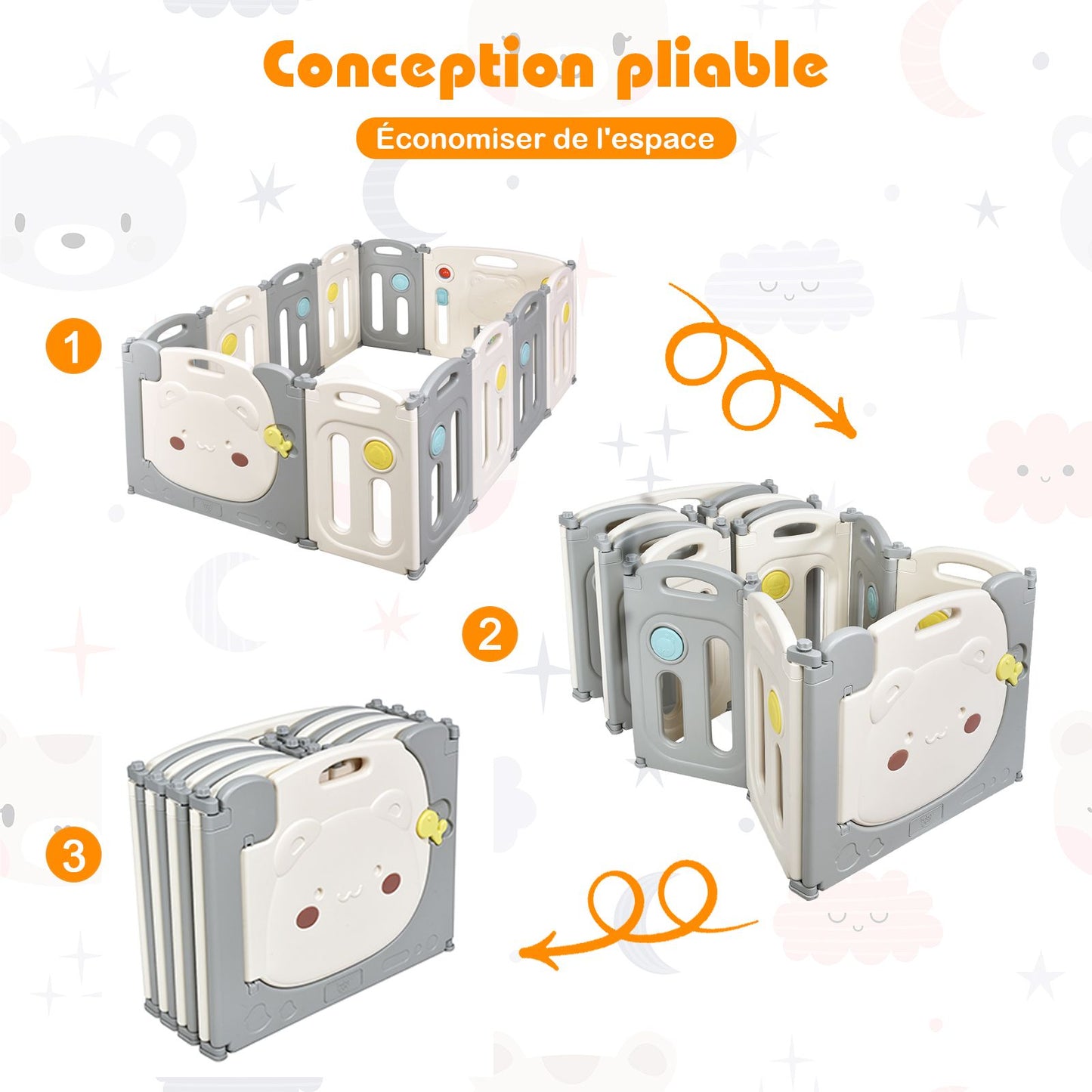 16-Panel Foldable HDPE Baby Playpen with Safety Lock