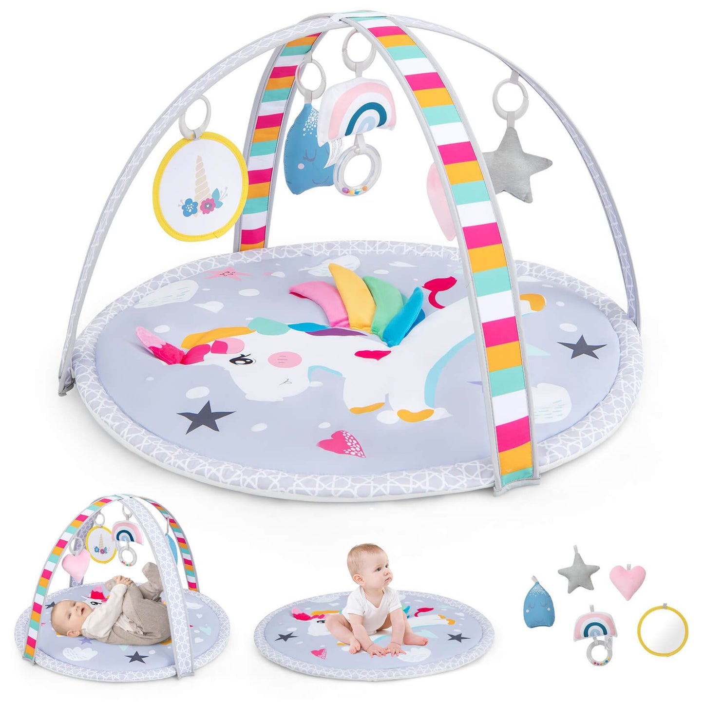 Baby Play Gym Mat 7-In-1 Tummy Time Activity with 5 Detachable Toys
