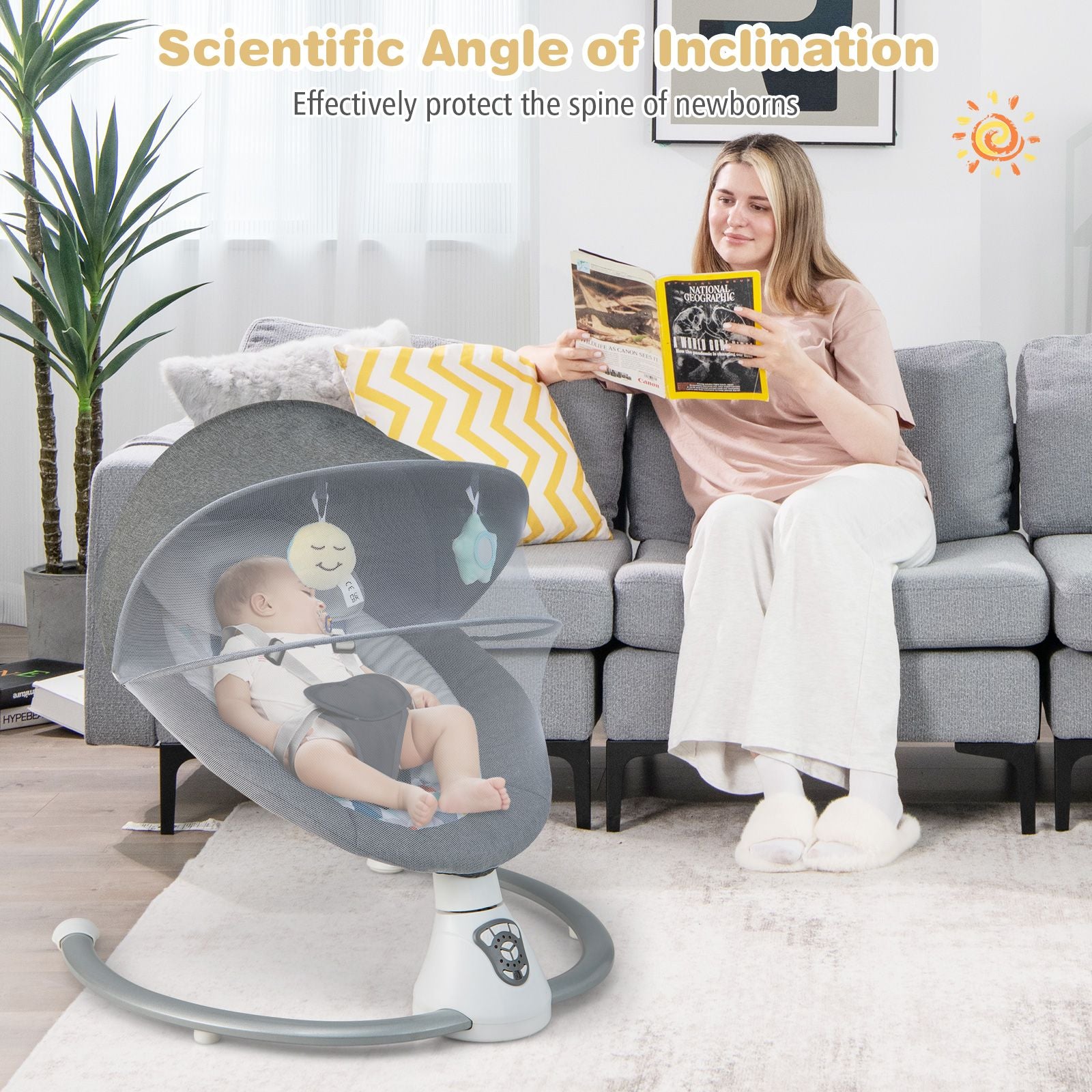 Baby Bouncer with 5 Swing Speeds and Built-In 17 Music for Newborn