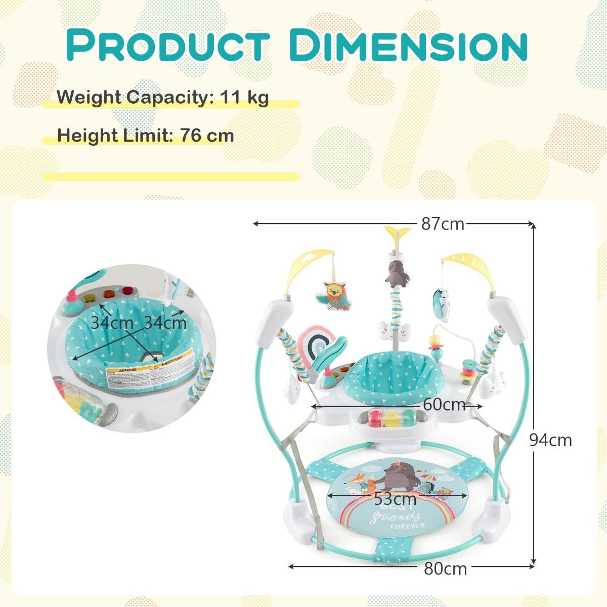 Baby Stationary Activity Center with 360° Rotary Seat and 3 Adjustable Heights for 6 Months+