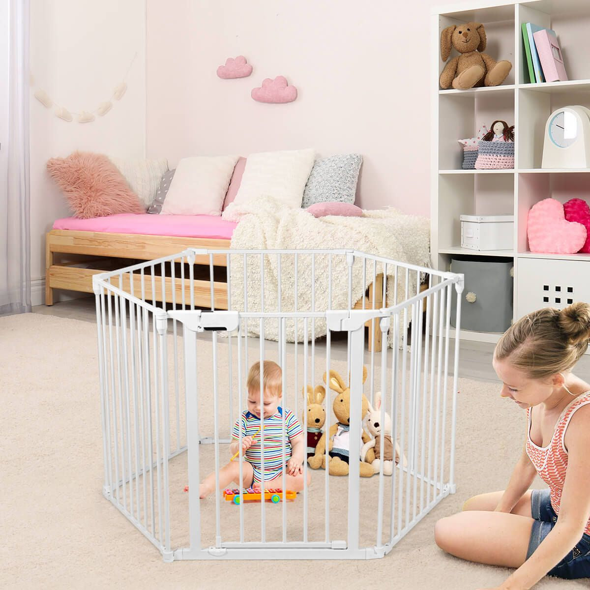 8 Panels Baby Playpen Metal Foldable Design with Safety Lock