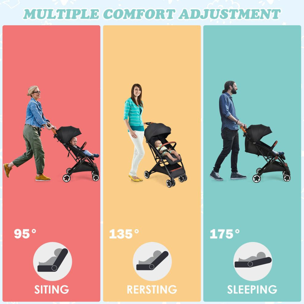 Folding Pushchair with Adjustable Backrest and Footrest