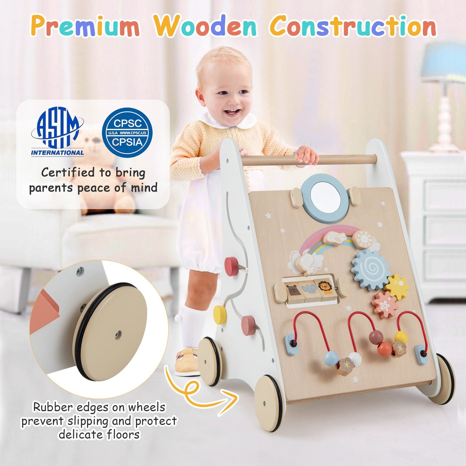 7 in 1 Baby Wooden Baby Walker for 1+ Year Old