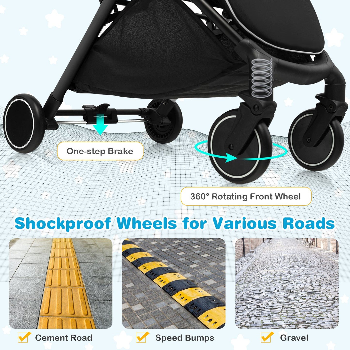 Lightweight Baby Stroller with Detachable Seat Cover