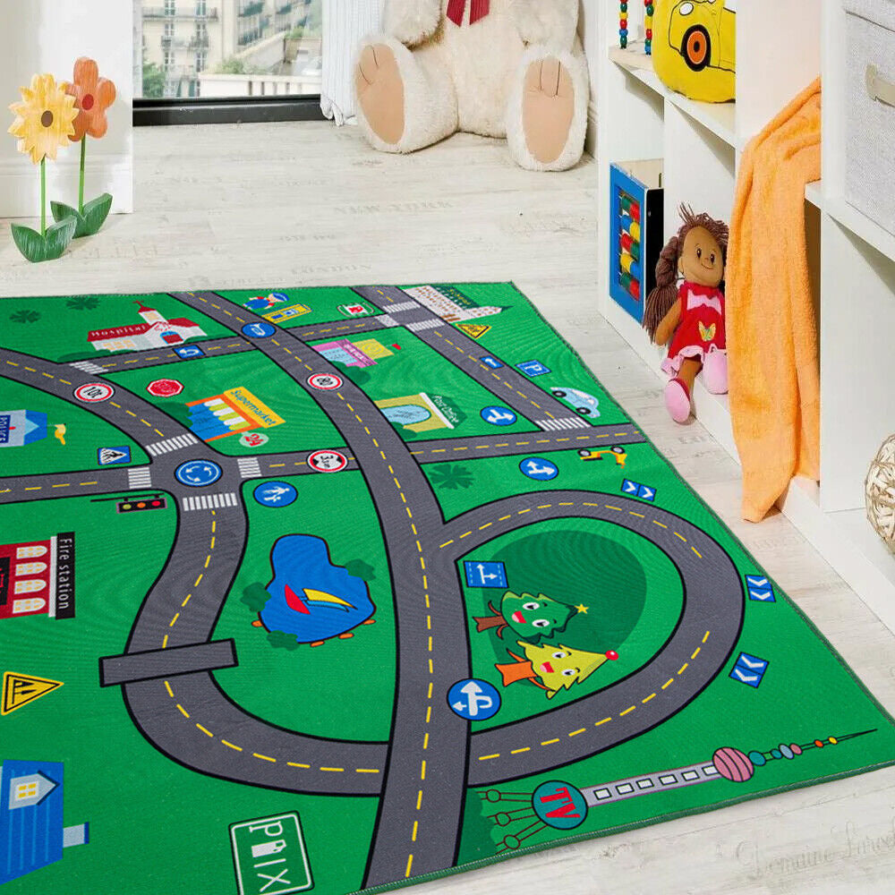 Interactive Kids Children'S Rugs Town Road Map City Rug Play Village Mat 80X120