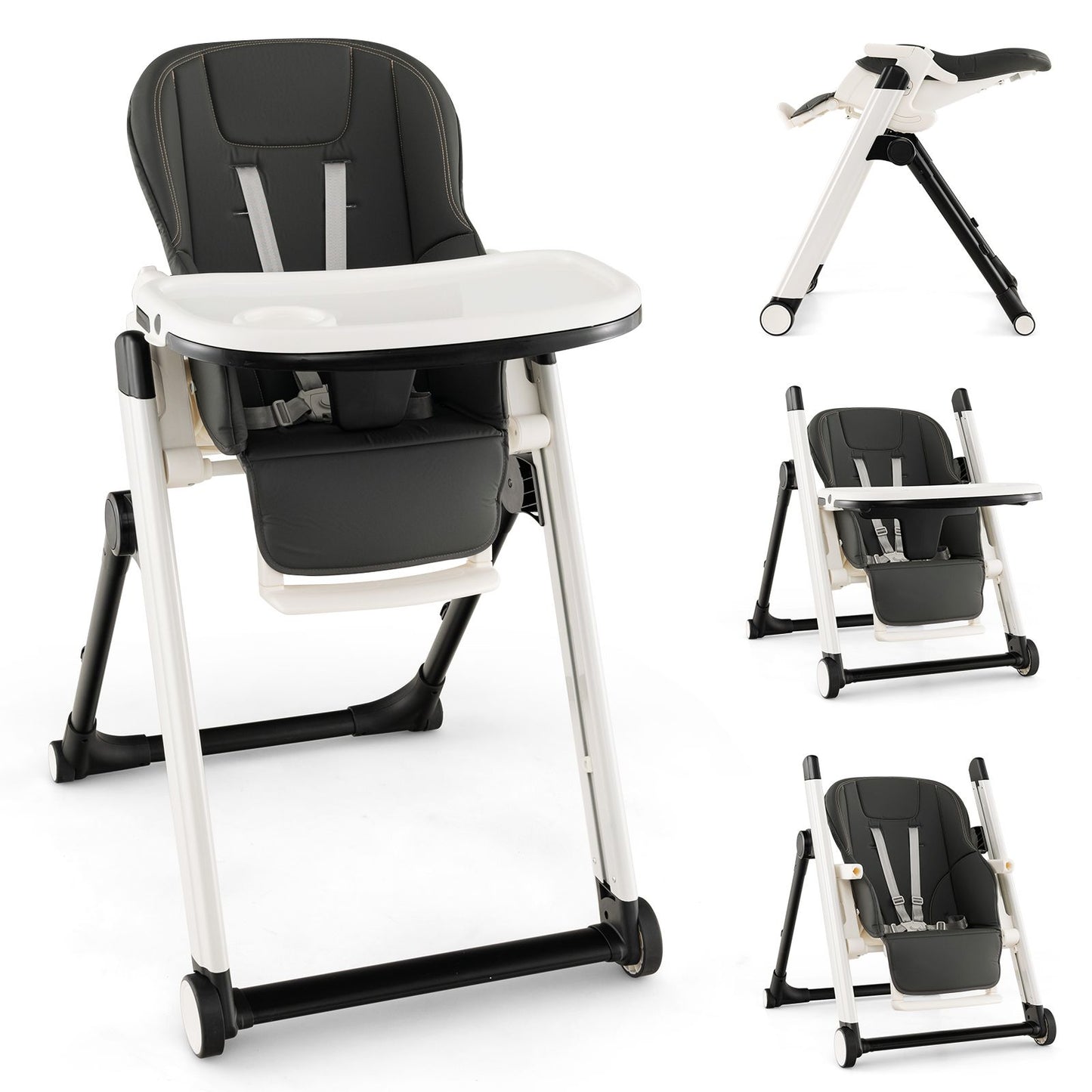 Foldable High Chair with Recline Backrest and Adjustable Height