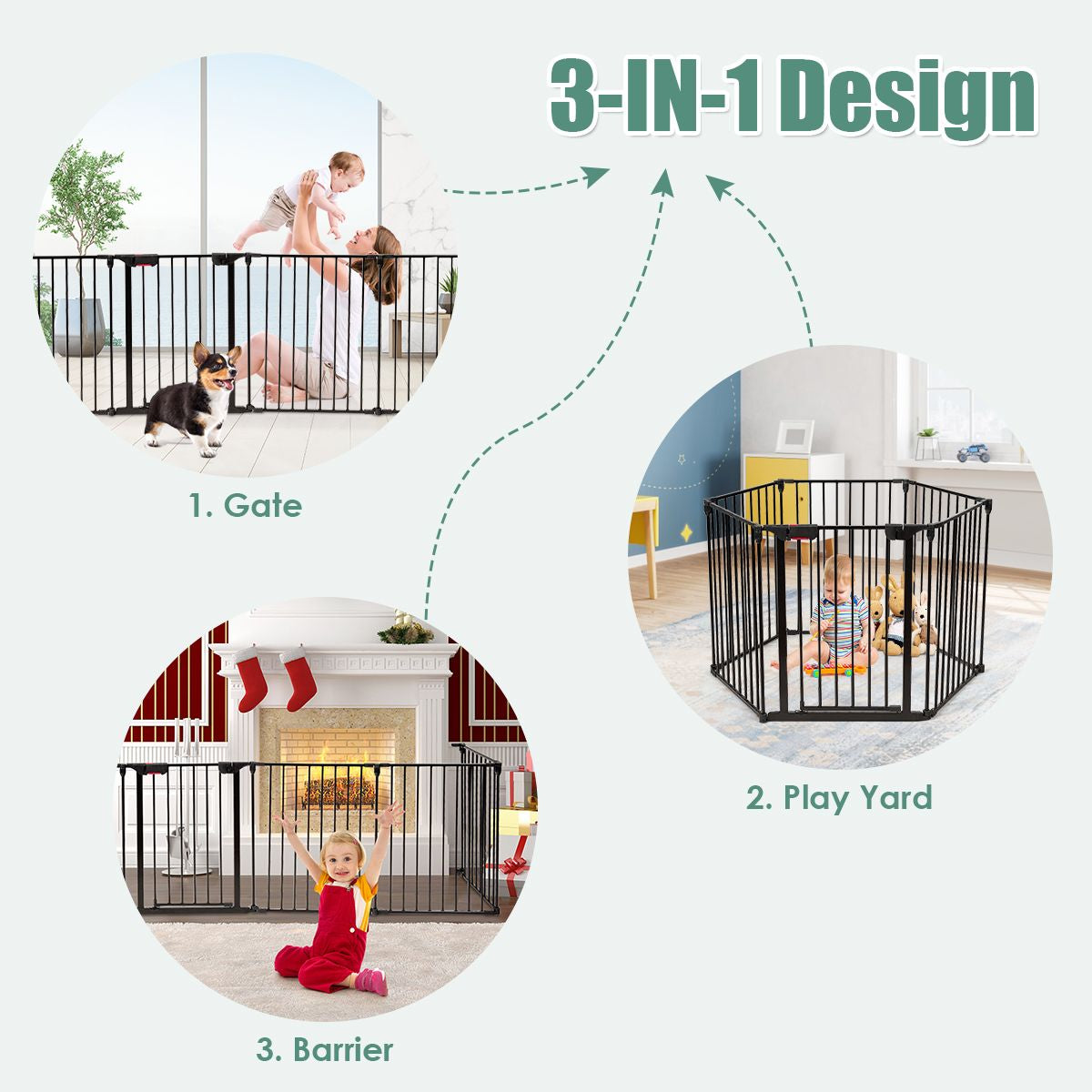 8 Panels Baby Playpen Metal Foldable Design with Safety Lock