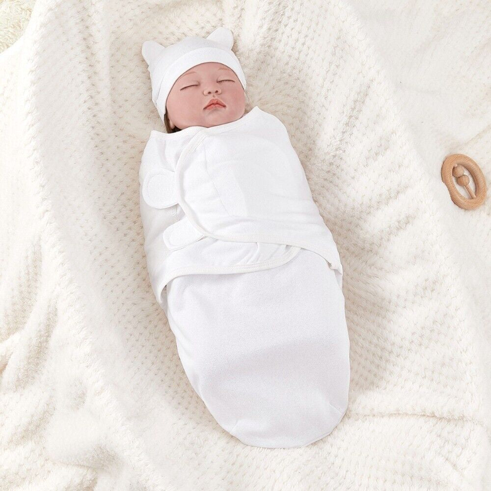 Soft Baby Swaddle Wrap Adjustable Newborn Wrap Baby Hat Set Birth Outfit
