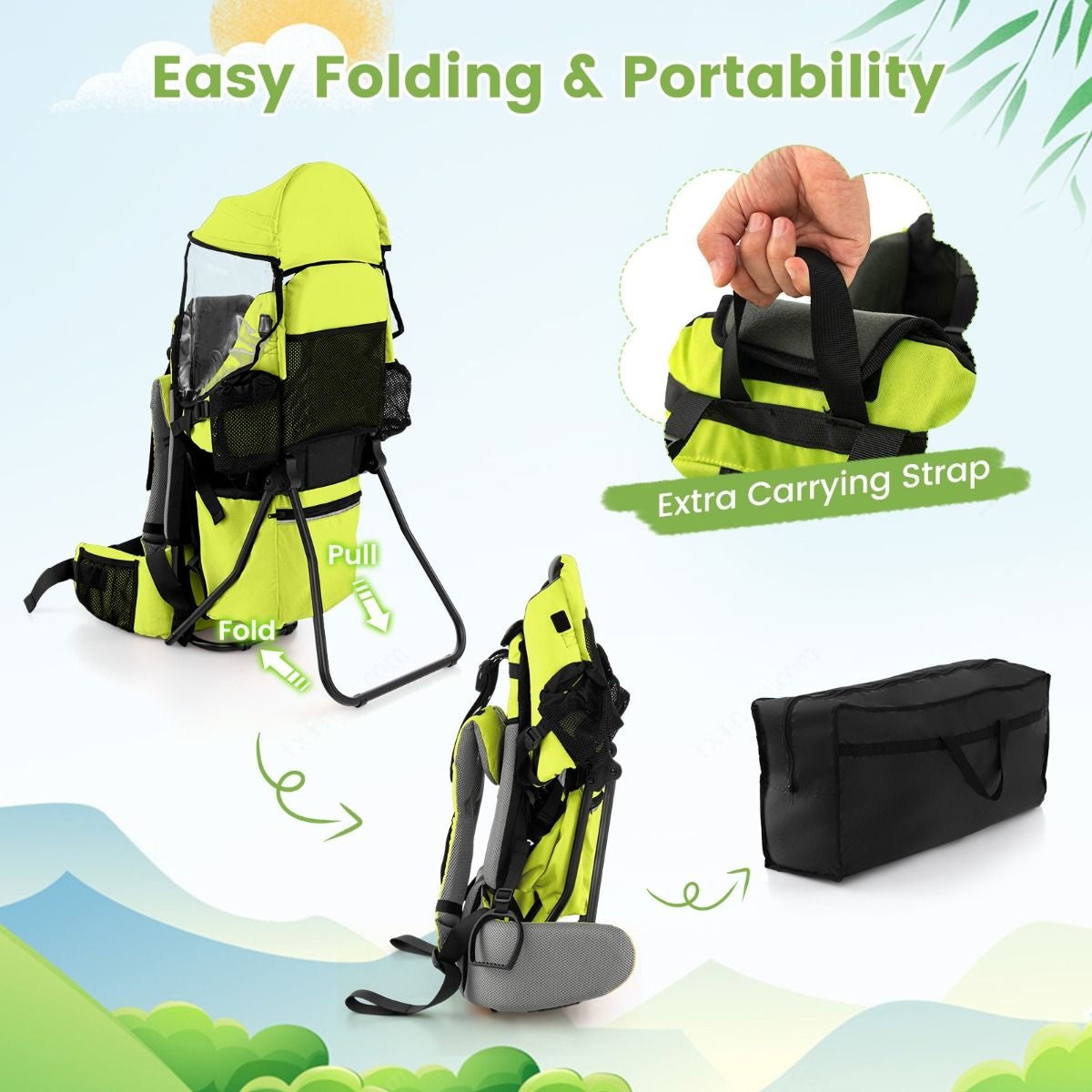 Child Carrier Backpack with Detachable Mouthwipes Removable Canopy and Storage Bag