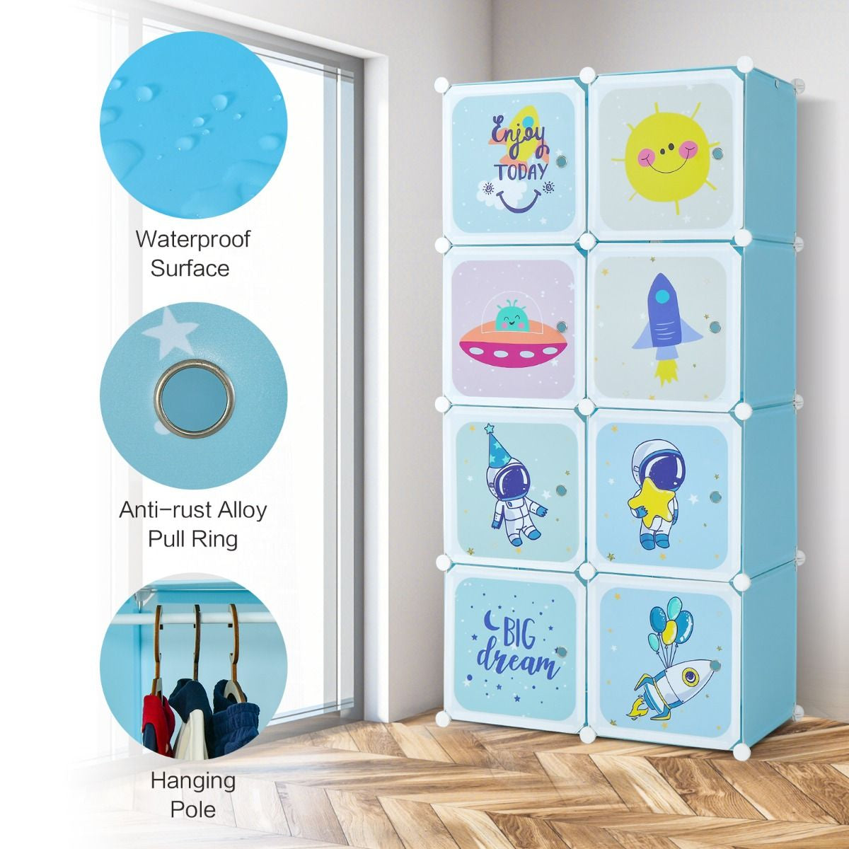 8-Cube Baby Closet Organizer with Doors and Hanging Section