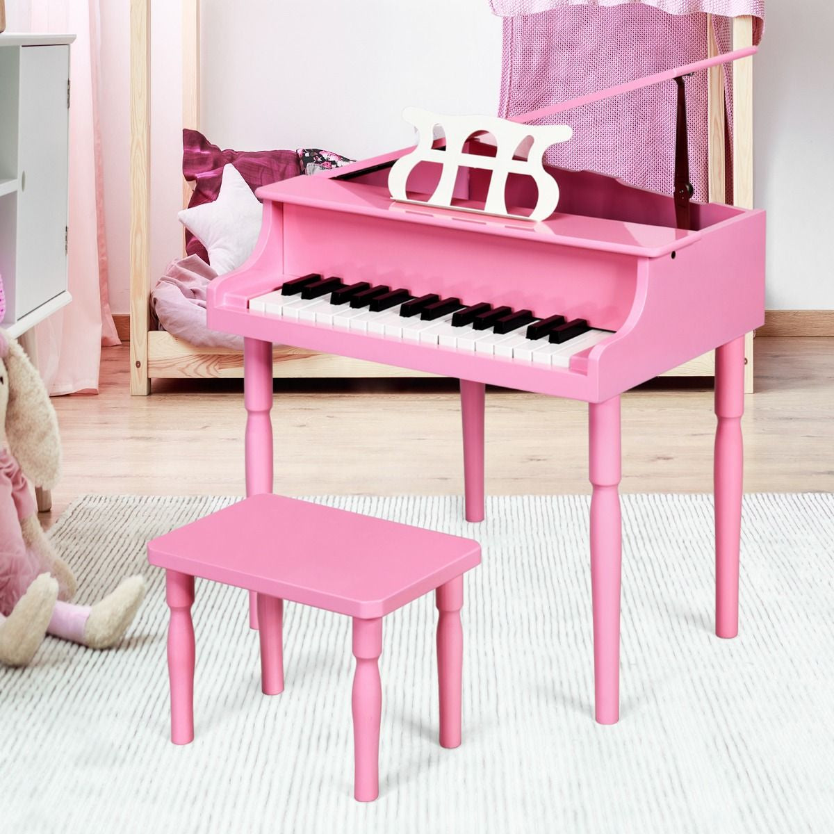 30-Key Classical Learn-To-Play Musical Instrument Toy with Music Stand and Solid Wood Legs