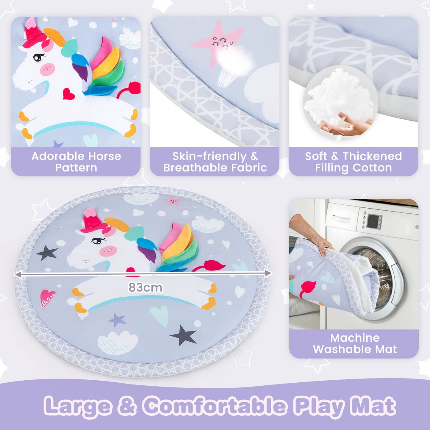 Baby Play Gym Mat 7-In-1 Tummy Time Activity with 5 Detachable Toys