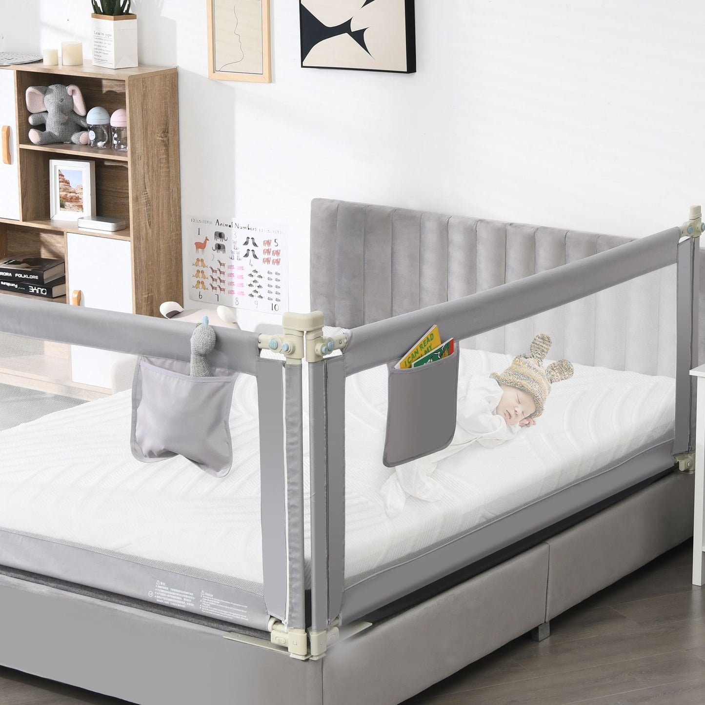 196Cm Height Adjustable Bed Rail with Double Safety Lock for Toddlers