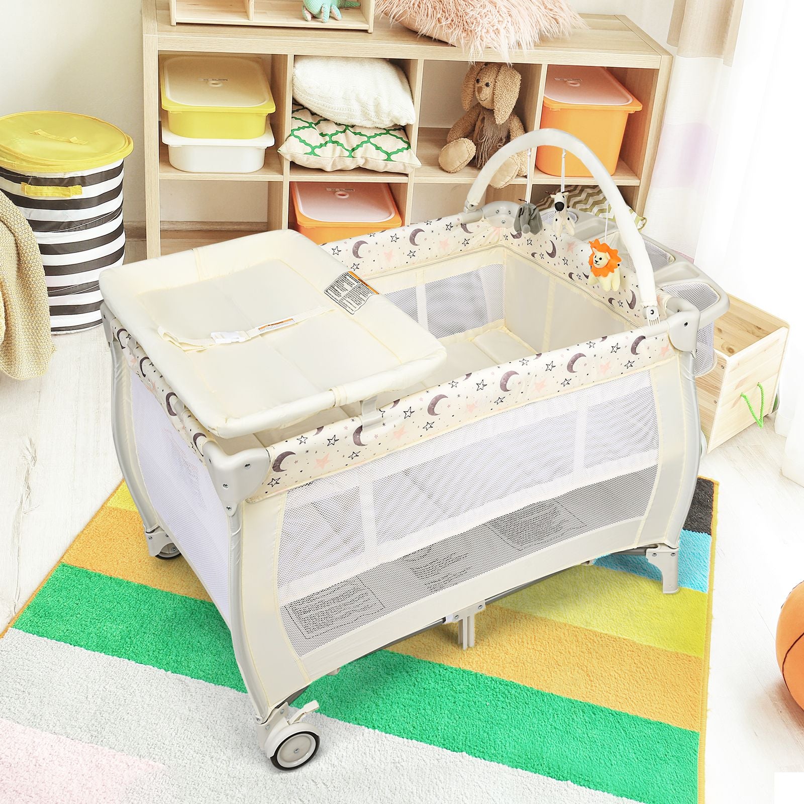 3 in 1 Convertible Bassinet Cot with Changing Table and Toy Bar