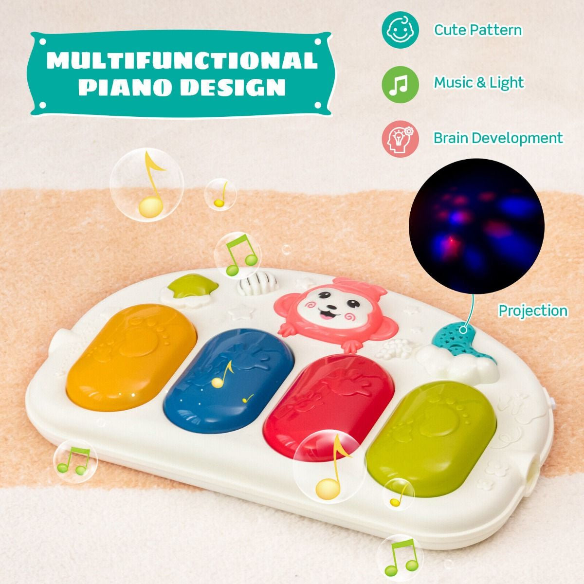 Baby Play Mat Kick and Play Piano Gym Activity Center with Projector