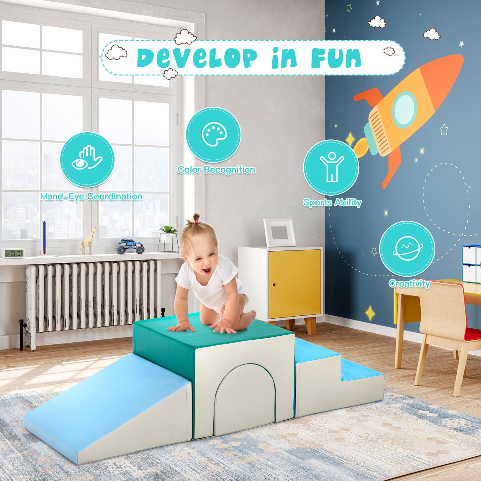 Climb and Crawl Activity Play Set Soft Zone Single-Tunnel Foam Climber