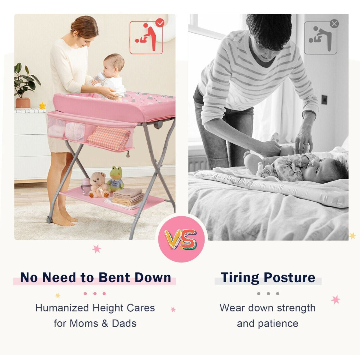 Rolling Baby Changing Table with Large Storage Basket