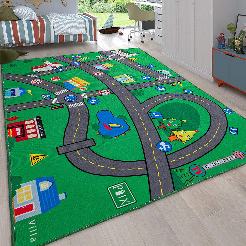 Interactive Kids Children'S Rugs Town Road Map City Rug Play Village Mat 80X120