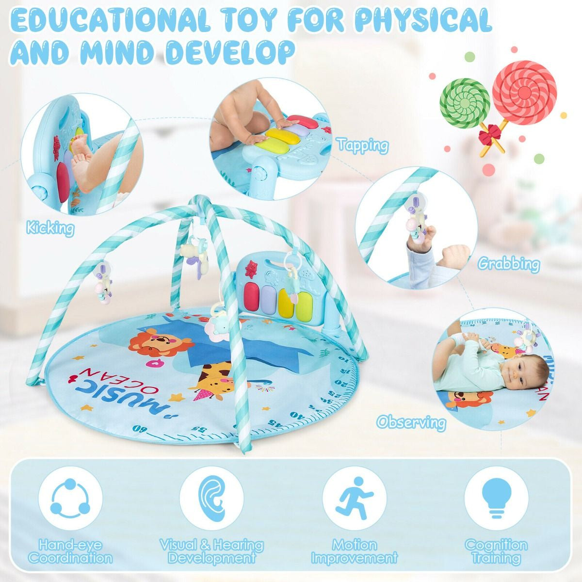 Baby Kick and Play Piano Gym with Lights and Hanging Sensory Toys