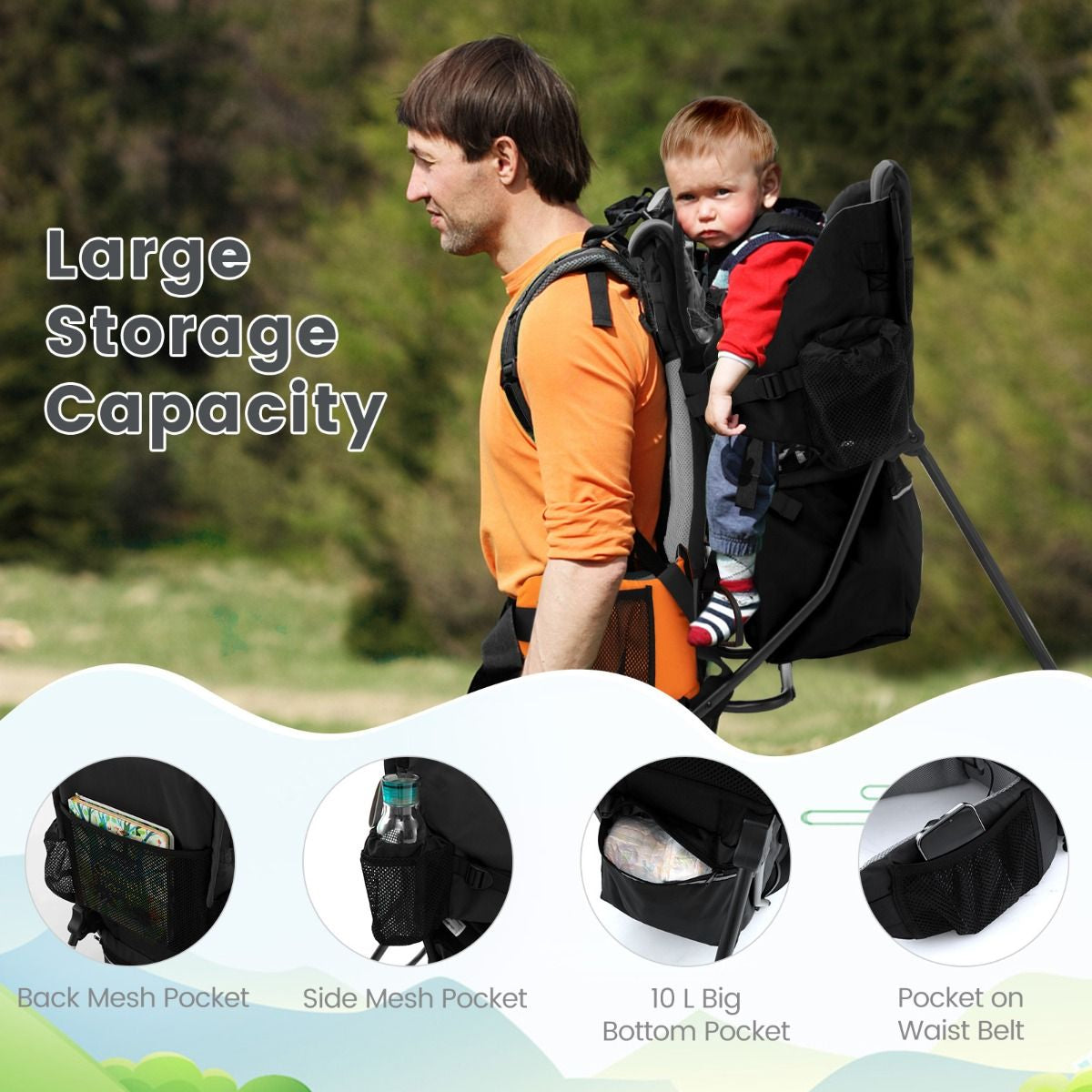 Child Carrier Backpack with Detachable Mouthwipes Removable Canopy and Storage Bag