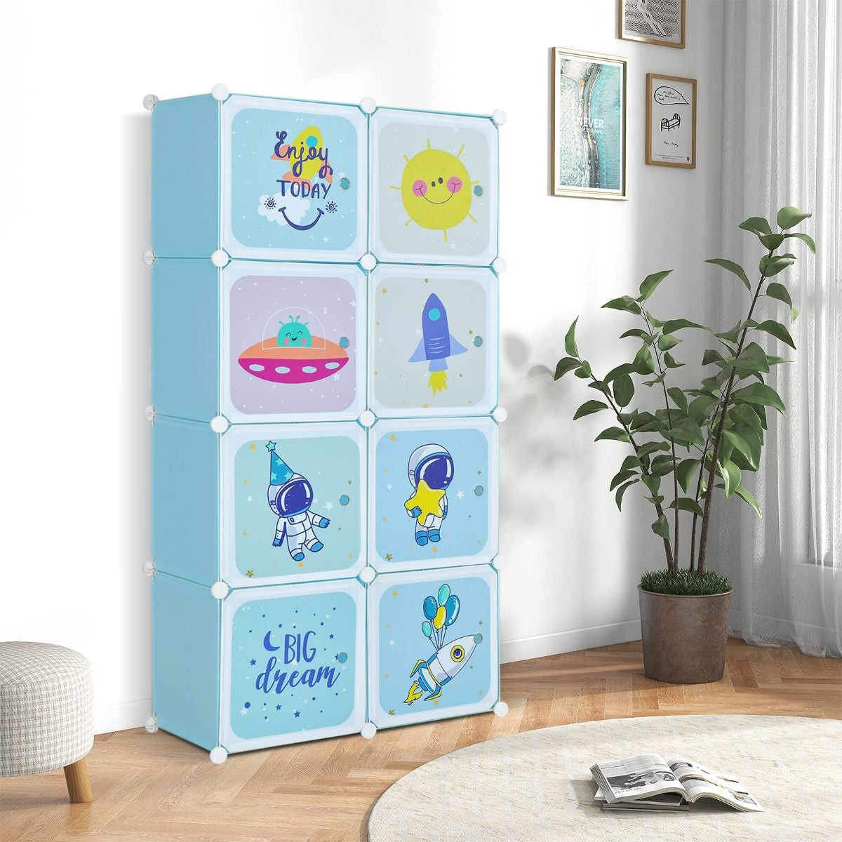 8-Cube Baby Closet Organizer with Doors and Hanging Section