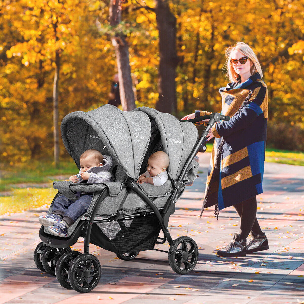 Baby Pram Double Seat Safety Belt Adjustable Backrest Buggy Pushchair Stroller