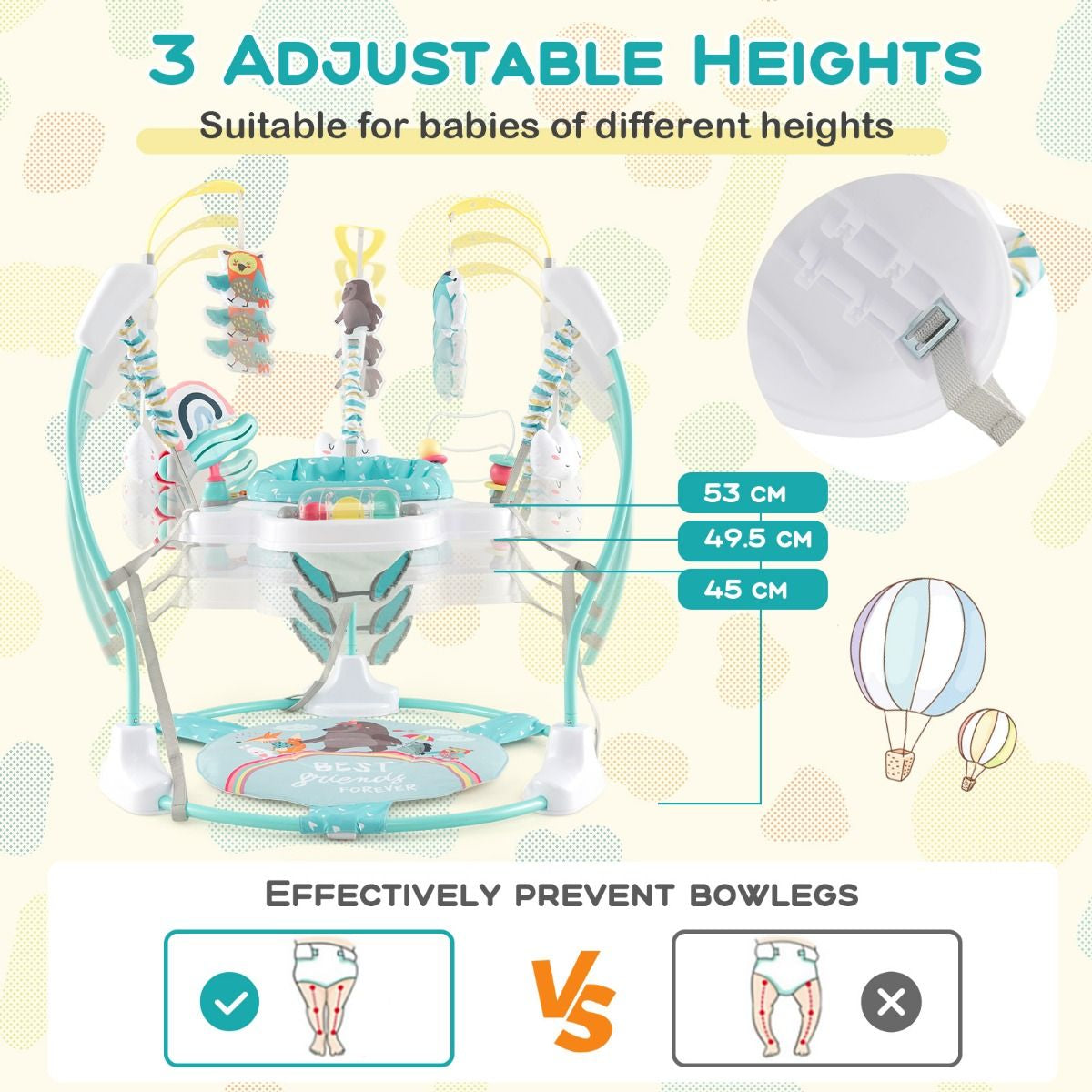 Baby Stationary Activity Center with 360° Rotary Seat and 3 Adjustable Heights for 6 Months+