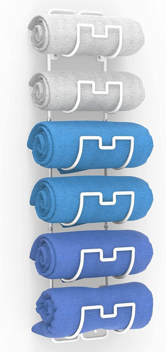 Towel Storage Rack Wall Mounted – Hanging Towel Rack for Bathroom with 6 – Metal
