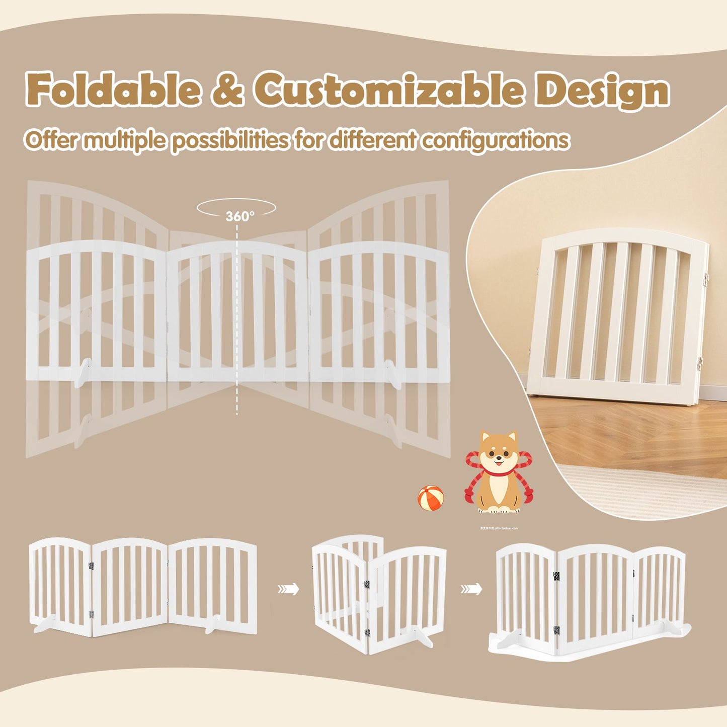 61 Cm Height Safety Fence with 2 PCS Support Feet for Dog Cat Baby