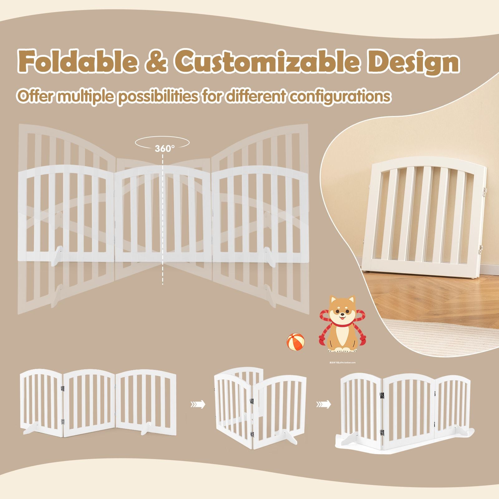61 Cm Height Safety Fence with 2 PCS Support Feet for Dog Cat Baby