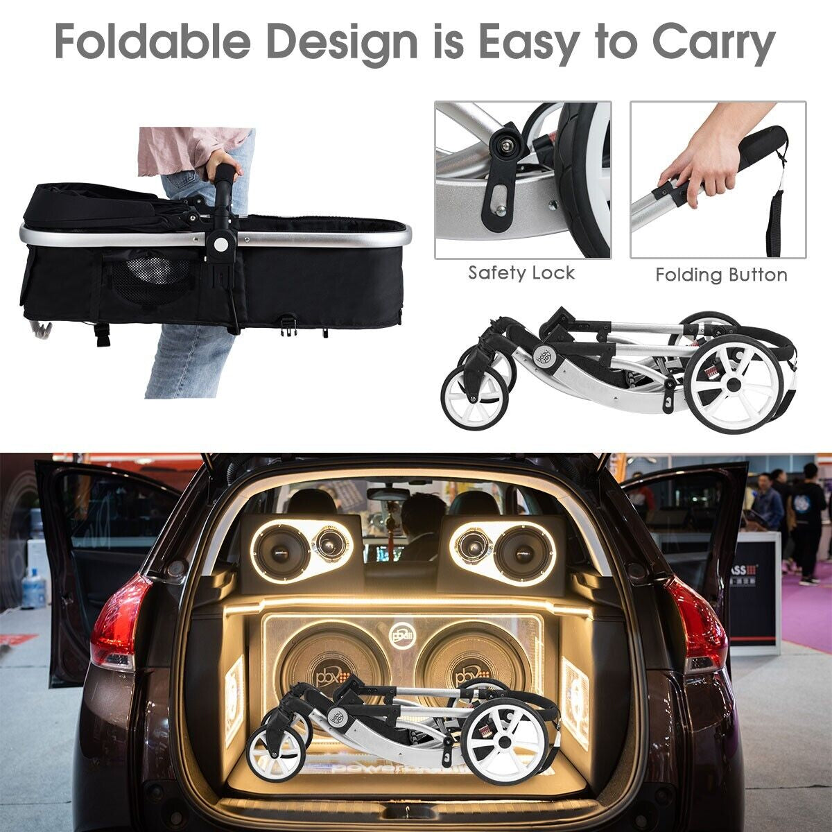 2 in 1 Baby Stroller High Landscape Convertible Bassinet Pram Foldable Pushchair