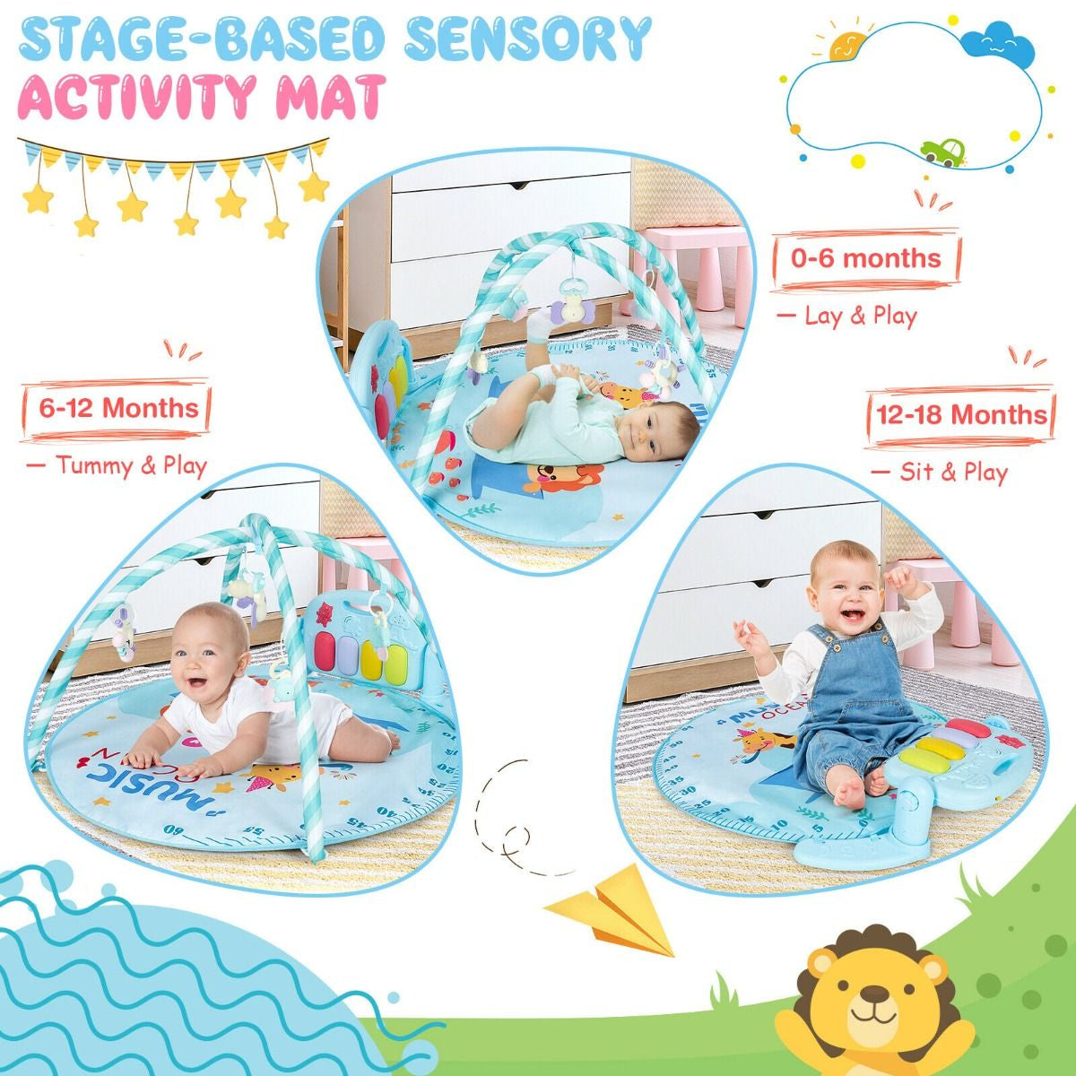 Baby Kick and Play Piano Gym with Lights and Hanging Sensory Toys