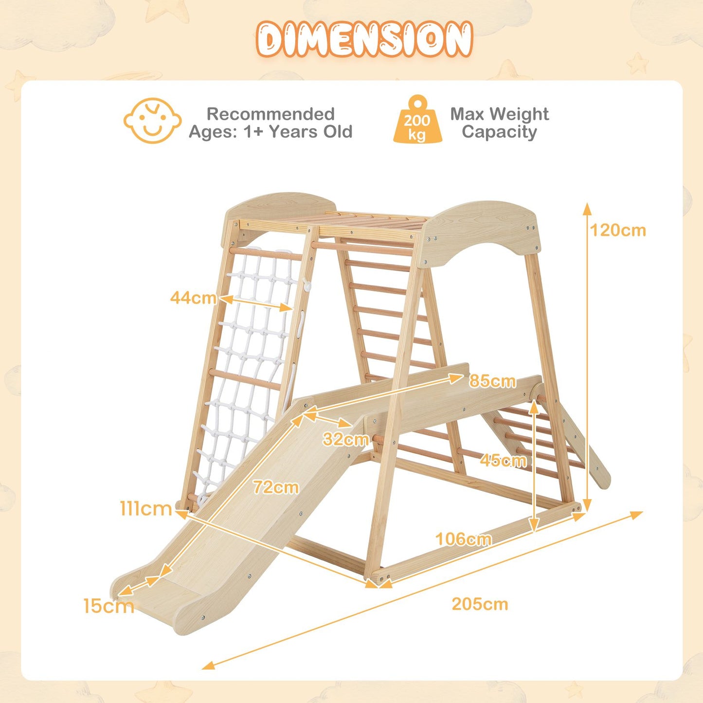6-In-1 Indoor Jungle Gym Kids Wooden Playground Climber Playset