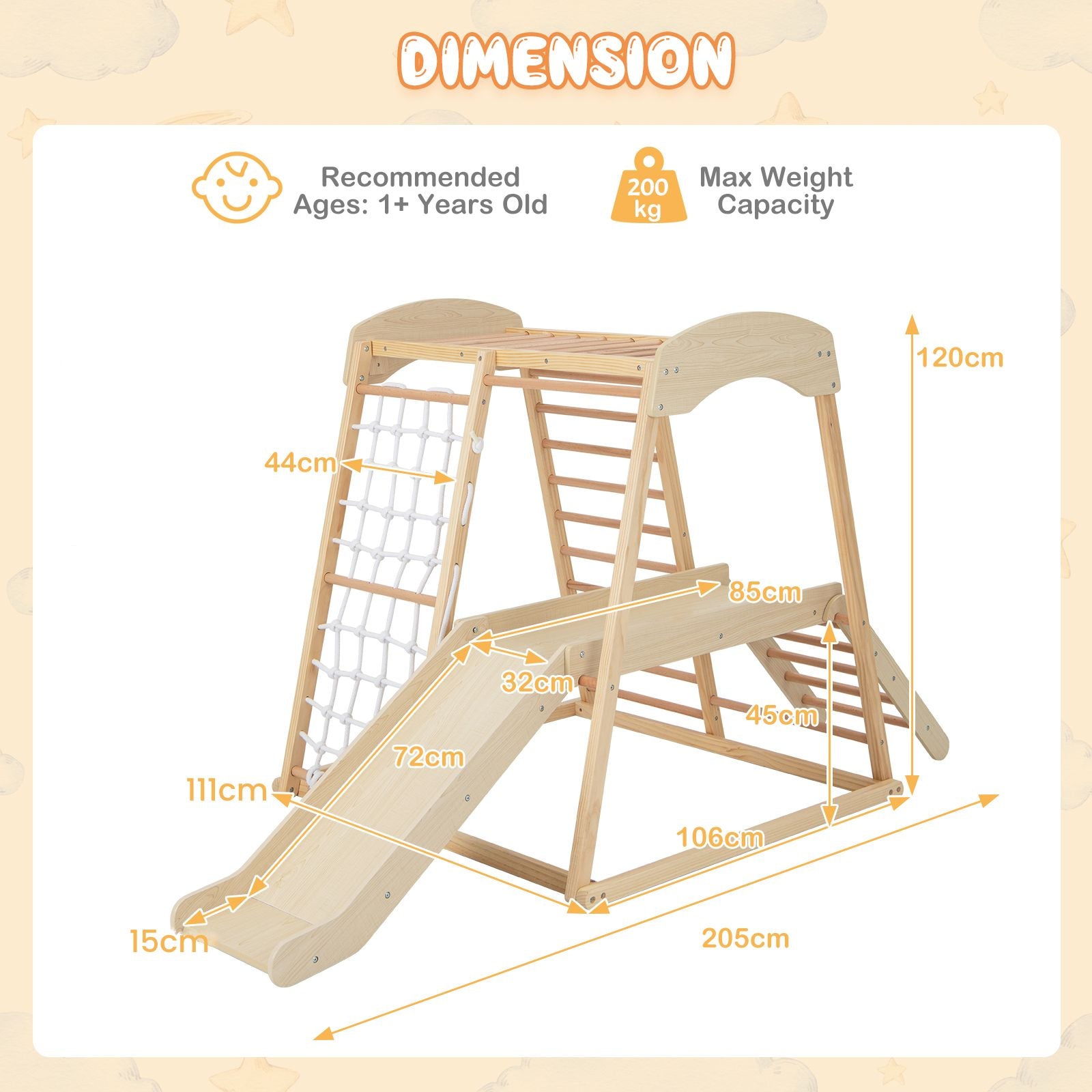 6-In-1 Indoor Jungle Gym Kids Wooden Playground Climber Playset