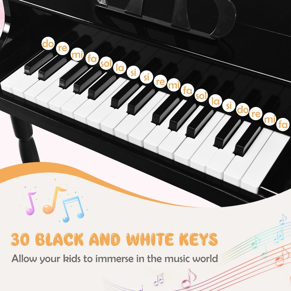 30-Key Classical Learn-To-Play Musical Instrument Toy with Music Stand and Solid Wood Legs