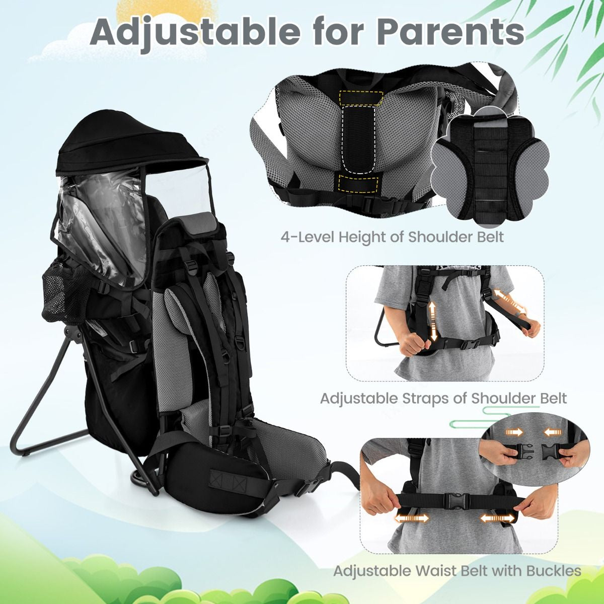 Child Carrier Backpack with Detachable Mouthwipes Removable Canopy and Storage Bag