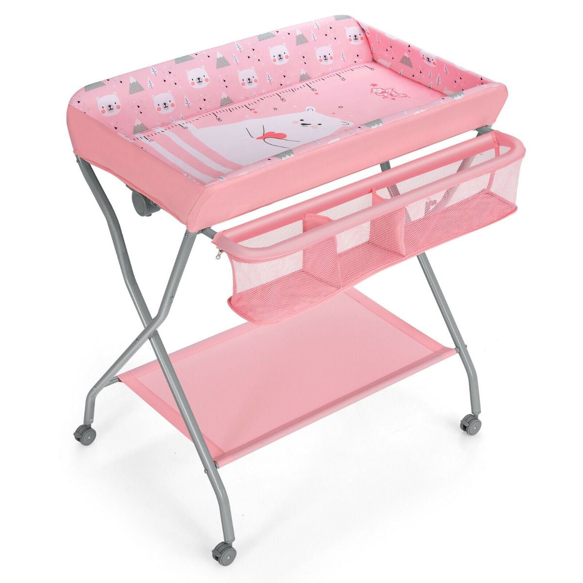 Rolling Baby Changing Table with Large Storage Basket