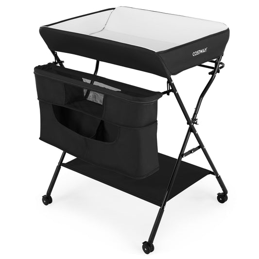 Folding Changing Table with 4-Level Adjustable Height and Wheels