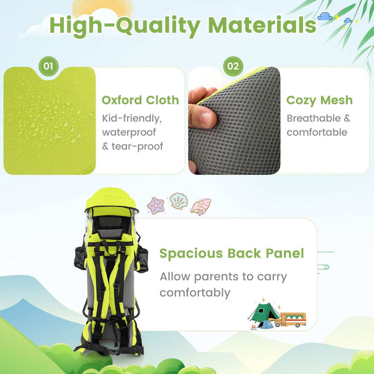 Child Carrier Backpack with Detachable Mouthwipes Removable Canopy and Storage Bag