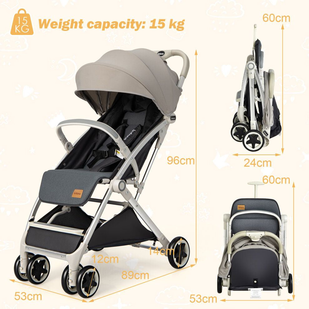 Folding Pushchair with Adjustable Backrest and Footrest