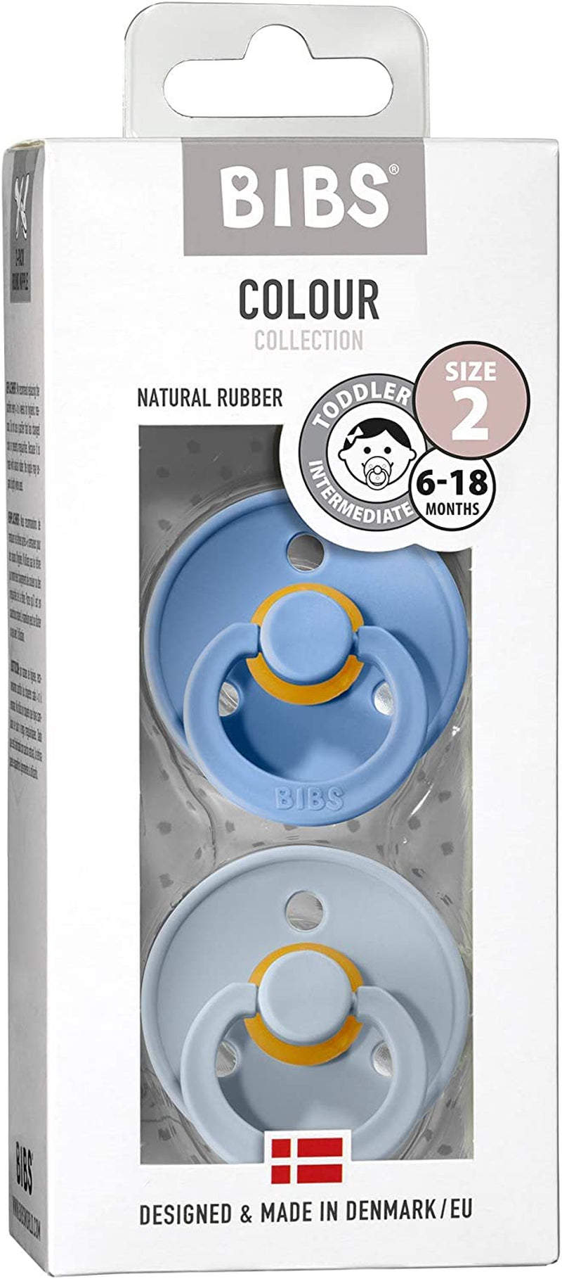 BIBS Colour Soother 2-Pack, BPA Free Dummy Pacifier, round Nipple. Natural Size