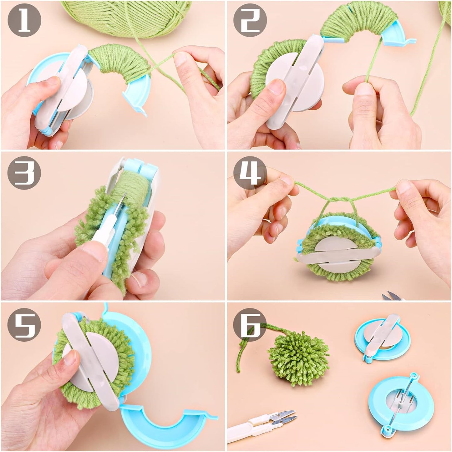 Pom Pom Maker Kit,4 Sizes Pompom Making Tool Set with Small Scissors,10 Plastic