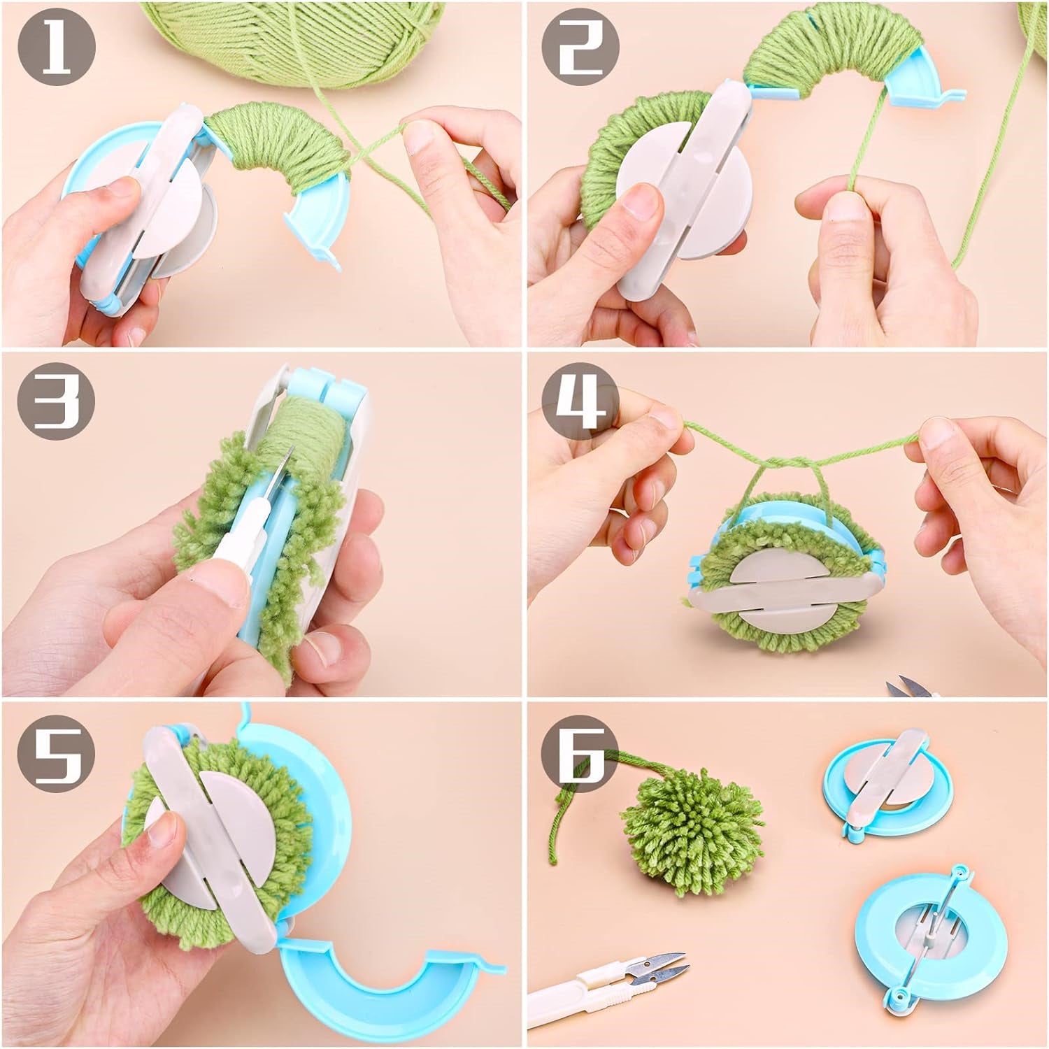 Pom Pom Maker Kit,4 Sizes Pompom Making Tool Set with Small Scissors,10 Plastic