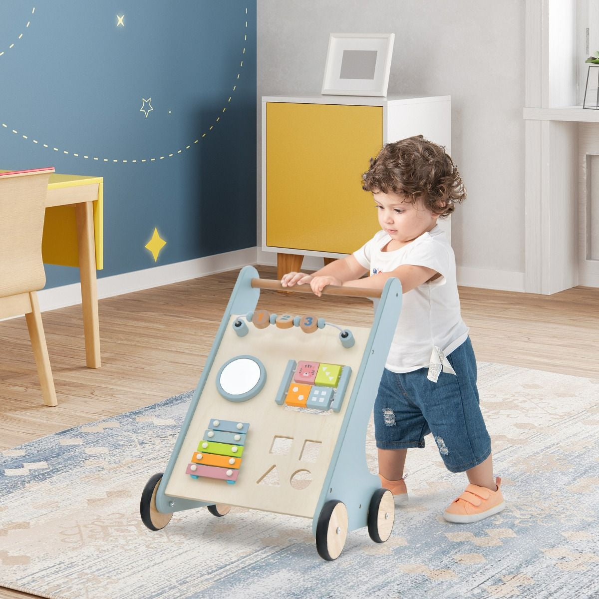 Toddler Push Walker with Xylophone and Flip Blocks