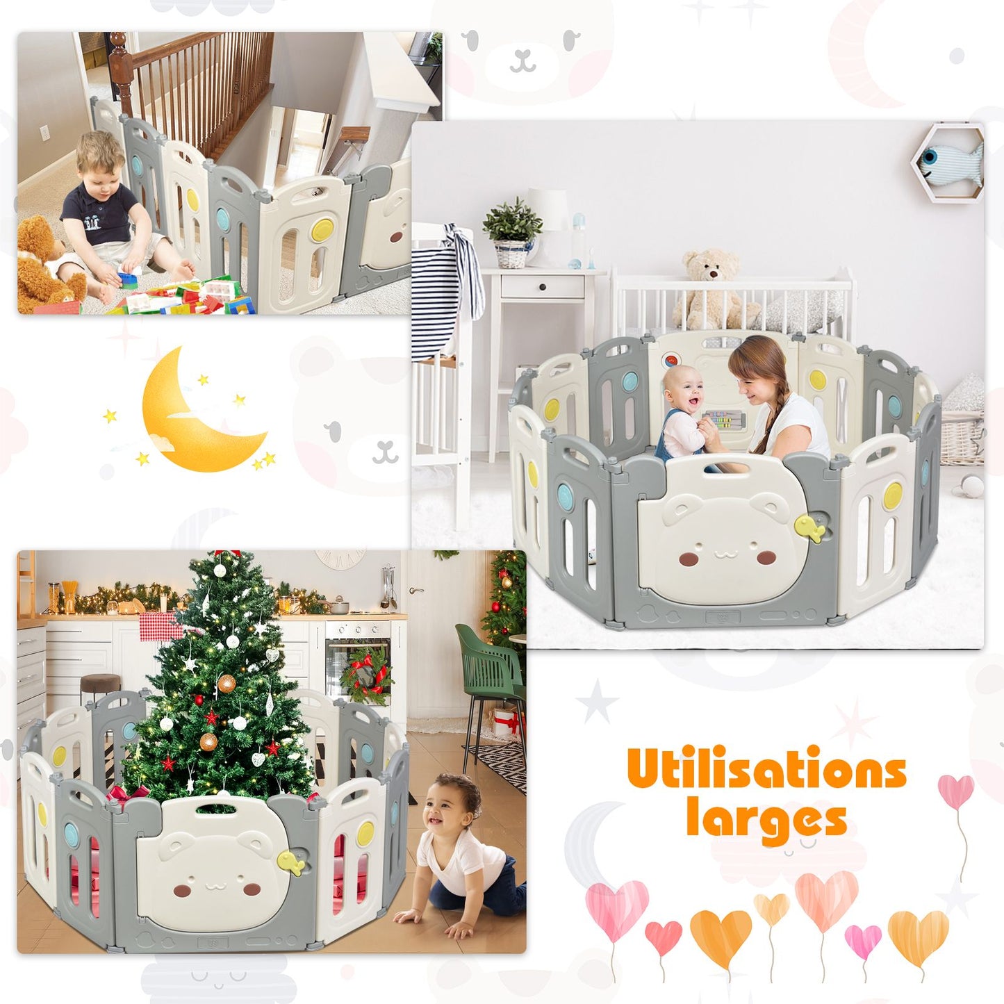 16-Panel Foldable HDPE Baby Playpen with Safety Lock