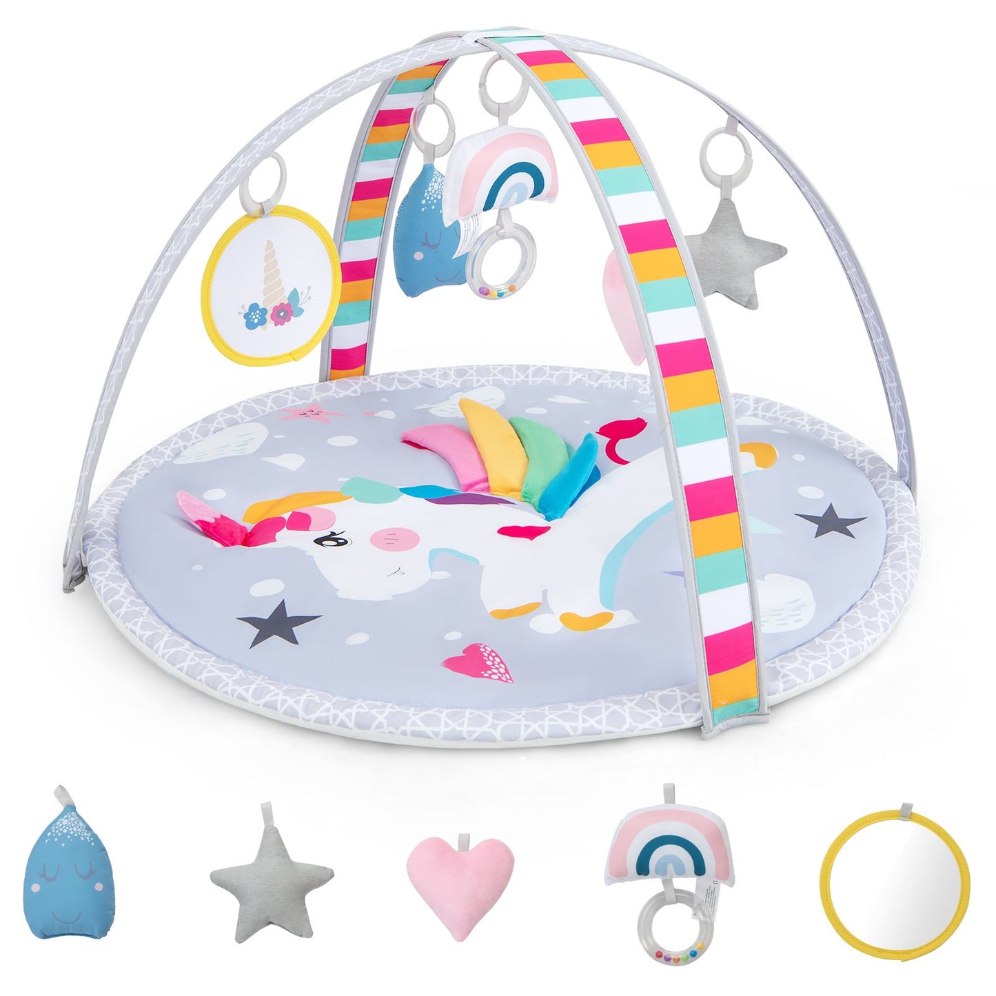 Baby Play Gym Mat 7-In-1 Tummy Time Activity with 5 Detachable Toys