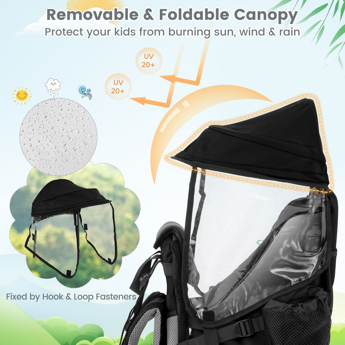 Child Carrier Backpack with Detachable Mouthwipes Removable Canopy and Storage Bag